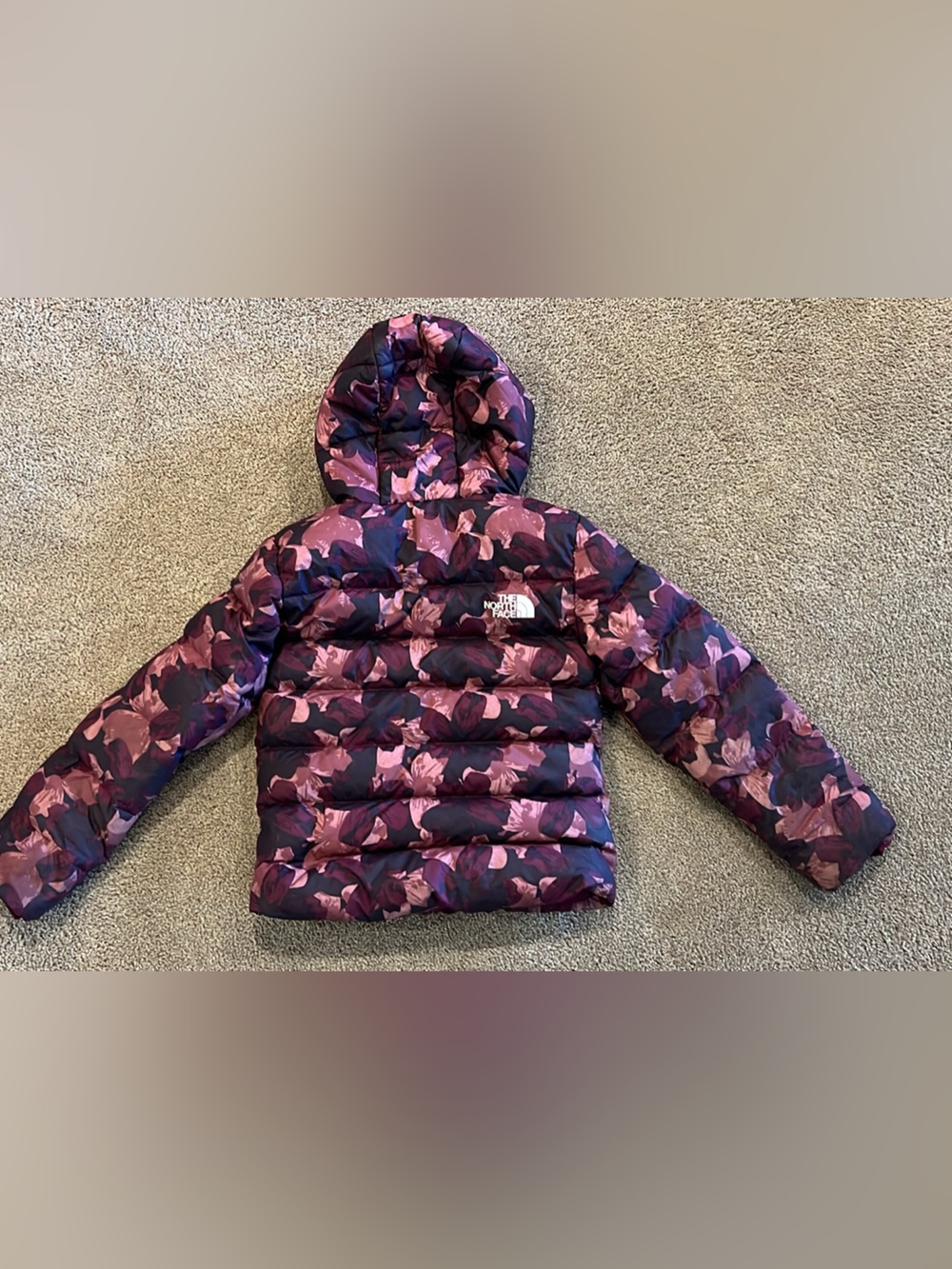 The North Face Girls' Purple Floral Print Puffer Jacket Size 7/8